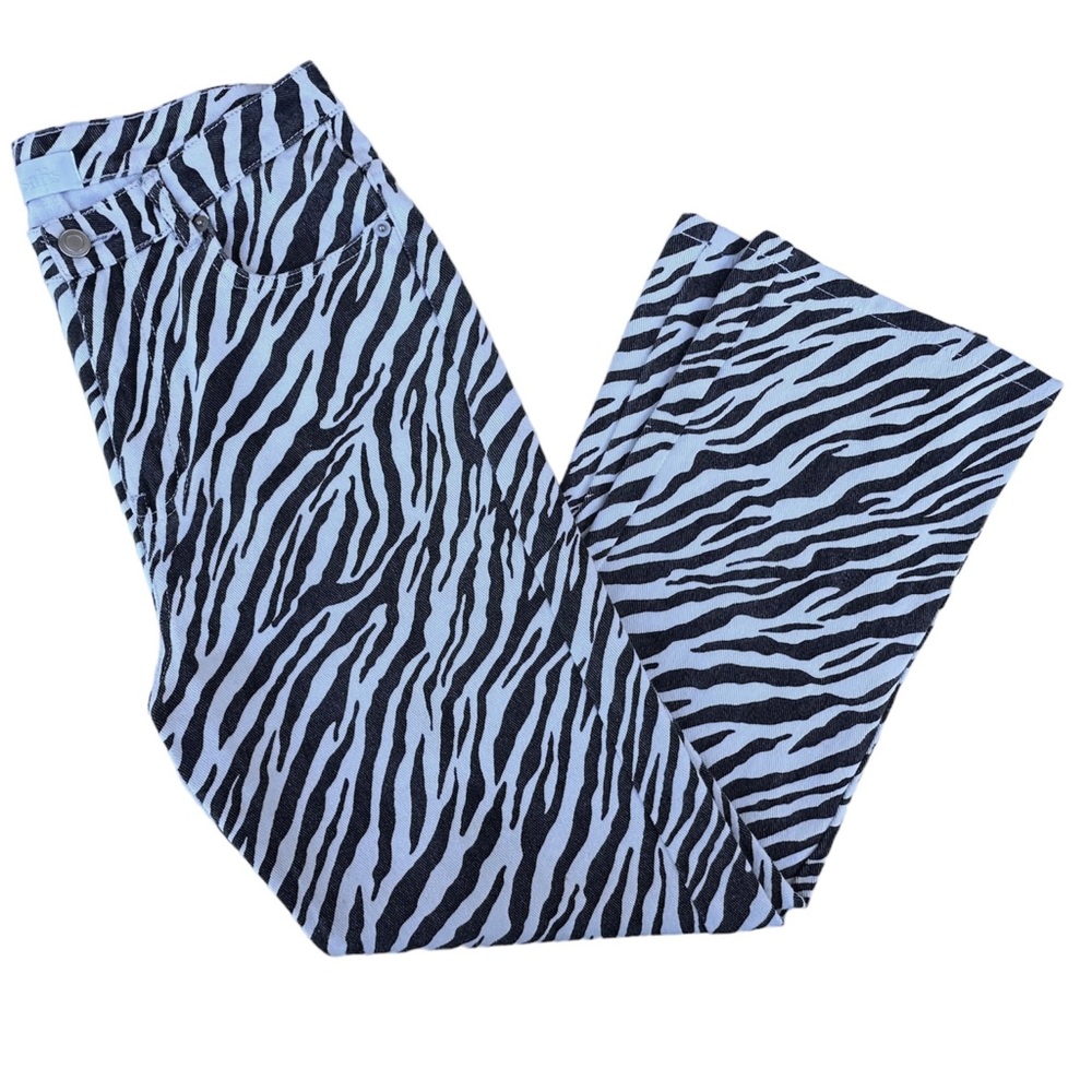 Isalis Black and White Zebra Print Straight Leg Button Jeans Small Cotton